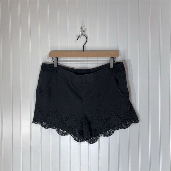 Jolt Black Embroidered Lace Trim Shorts XL Cotton Scallop Hem Boho Festival - Picture 1 of 6